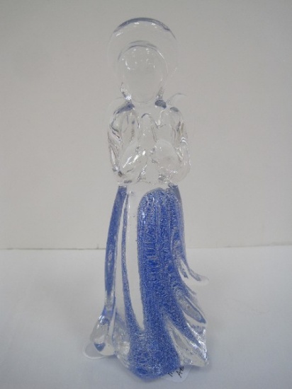 Art Glass Celestial Blue Figural Angel w/ Polished Base