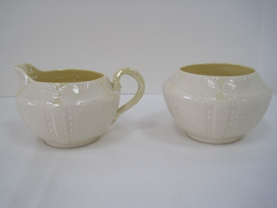 Pair - Belleek Pottery New Shell Yellow Embossed Shells