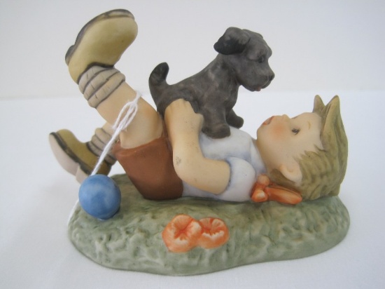 Goebel Hummel Bisque "Pals" Little Boy Playing Ball w/ Puppy Figurine © 1996