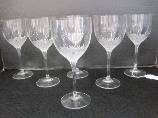 6 Villeroy & Boch Flora Pattern Crystal Etched Water Goblets