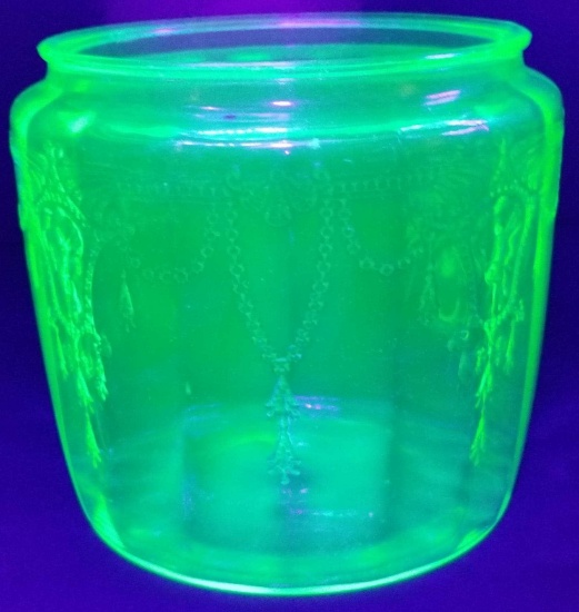 Anchor Hocking Depression Uranium Vaseline Glass Cameo Ballerina Pattern Cookie Jar