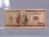 $100 24k Gold Bank Note Bill Perfectly-Struck Replica of U.S. $100 Note