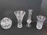 3 Crystal Vases & Rose Bowl Various Patterns