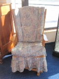 Unique Oak Swivel Gilder Rocker w/ Upholstered Back/Seat Cushion & Pleated Skirt