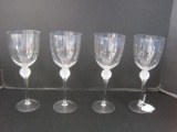 Set - 4 Crystal Wine Stems w/ Frosted Golf Ball