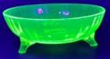 Topaz Green Uranium Vaseline Depression Glass 3 Toed Mint/Bon-Bon Dish