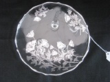 Sterling Silver Overlay Poppies Pattern Footed Dish