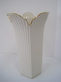 Lenox China Meridian Collection Large Vase w/ Flared Scalloped Rim & Gold Trim