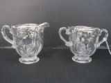 Pair - Fostoria Baroque Creamer & Open Sugar Bowl Sterling Silver Overlay