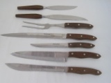 7 Piece - Interpur Stainless Steel Knives & Meat Fork w/ Wooden Handles