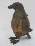 Scarce Arthur Court Penguin Figural Inkwell 1976 Made Coconut Body, Brass Feet & Head