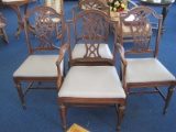 Set - 4 Chippendale Style Mahogany Chairs w/ Intricate Pierced Back Splat on Reed Tapered Legs