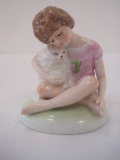 Heartline Porcelain Girl Hugging Cat 7 Years Old Birthday Figurine