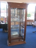Exquisite Lighted Curio w/ Glass Shelves, Mirrored Back, Grooved Glass Front Panel Flanked by