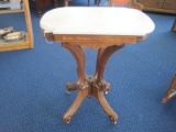 Eastlake Style Walnut Parlor Center Table w/ Marble Top, Burled Walnut Accents