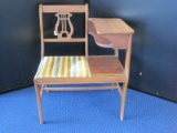 Ring, Ring Telephone Gossip Bench w/ Lyre Back Splat, Upholstered Seat & Table