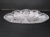 Stunning Etched Crystal Hobstar Pattern Celery Dish w/ Sawtooth Edge