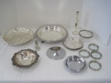 Silverplate/Crystal Coasters w/ Pierced Gallery Towle Bowl, Wm. Rogers Bead Plates