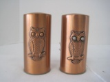 Pair - Gregorian Copper Perched Owl Embossed Salt/Pepper Shakers