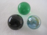 3 Marbles Iridescent, Emerald & Black w/ Air Bubbles