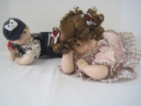 Porcelain Girl Doll Laying on Stomach w/ Curly Hair