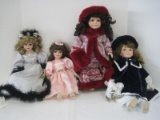 4 Porcelain Dolls The Collector's Choice, Doll w/ Teacup/Teapot