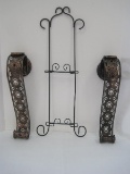 Lot - Pair Spanish Intricate Pierced Ribbon Design Metal Wall Votive Candle Holders