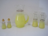 Lot - Blendo Glass Retro Lemon Yellow Frosted To Clear Pitcher