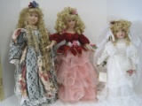 3 Porcelain Collector Dolls w/ Stands Alexandra Bride American Sweetheart Doll 17 1/2