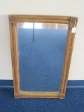 Early Pine Frame Wall Mirror w/ Block Medallion Accent Corners