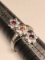 Silver Garnet Ruby & CZ 3-Flower Design Ring Approx. 4.3g