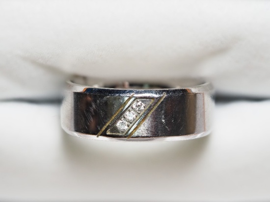 Stainless Steel w/ 3 Diamonds Men's Ring