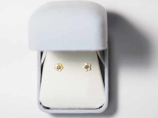 14k Gold 2-in-1 Diamond Mother of Pearl Earrings