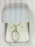 Silver Moonstone Pendant w/ Sterling Silver Chain