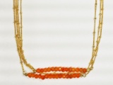 2 Gold Plated Sterling Silver Necklaces w/ Amber Beads