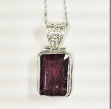 Silver Large Enhanced Ruby Pendant w/ Sterling Silver Chain