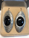 Silver Large Onyx Earrings Approx. 11g