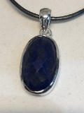 Silver Lapis Lazuli Pendant on Cord Necklace Approx. 6g