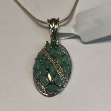 Silver Emerald Pendant Necklace Approx. 2.8g