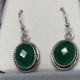 Silver Green Onyx Earrings Rope Trim Approx. 3.5g