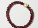 Silver Genuine Garnet & Fresh Water Pearl Bracelet