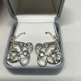 Silver CZ Earrings Ornate Curled Design Approx. 7g