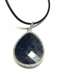 Silver Lapis Lazuli Pendant on Cord Necklace Approx. 5g