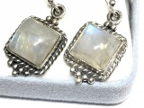 Silver Moonstone Earrings w/ Rope Trim Approx. 6.7g