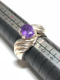 Silver Amethyst Swirl Design Ring Approx. 5.9g