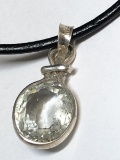 Silver Aquamarine Pendant on Cord Necklace Approx. 2g