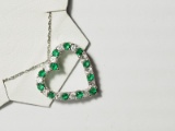 Silver Simulated Emerald Heart Shaped Pendant Necklace