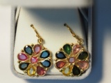 Silver Gold Plated Multicolor Tourmaline Earrings 5ct