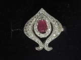 Silver Ornate Design Ruby Ring