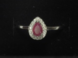 Silver Ruby Ring w/ White Inlay Stones